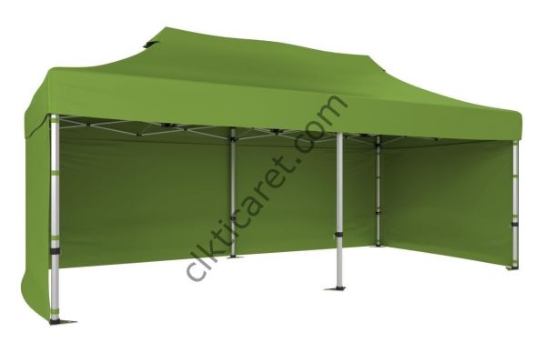 CLK 4x8 52mm Kalın Alüminyum Katlanabilir Tente Gazebo Çadır 3 Kenar Kapalı Haki Askeri Yeşil