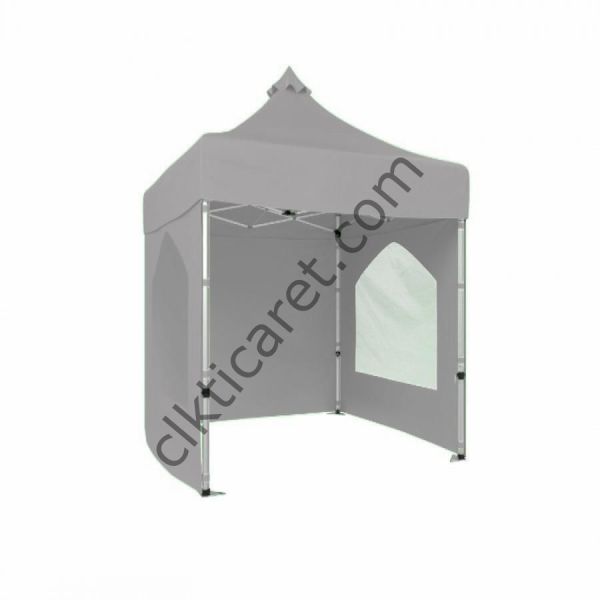 CLK 2x2 40mm Alüminyum Katlanabilir Tente Gazebo Çadır 2 Yan Camlı Kapalı Açık Gri