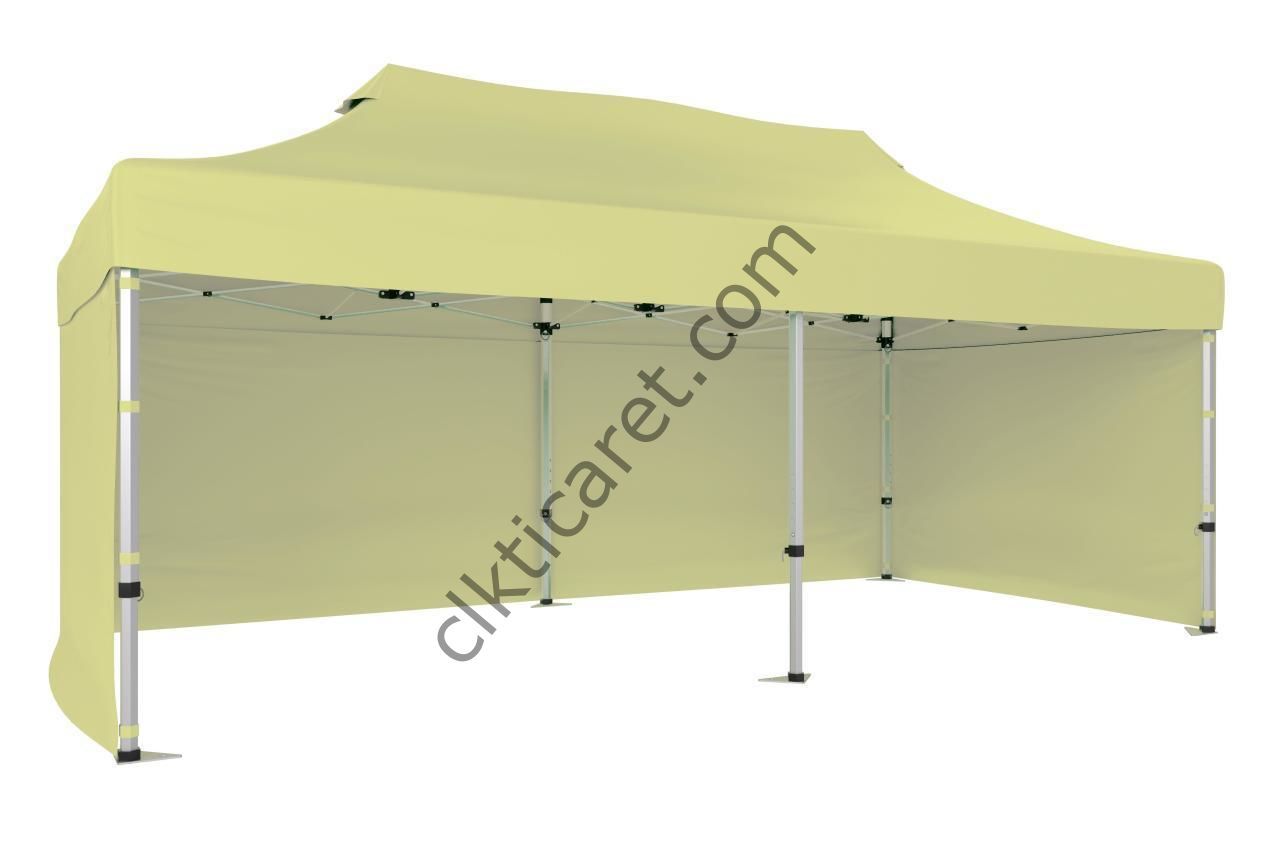 CLK 4x8 52mm Kalın Alüminyum Katlanabilir Tente Gazebo Çadır 3 Kenar Kapalı Krem