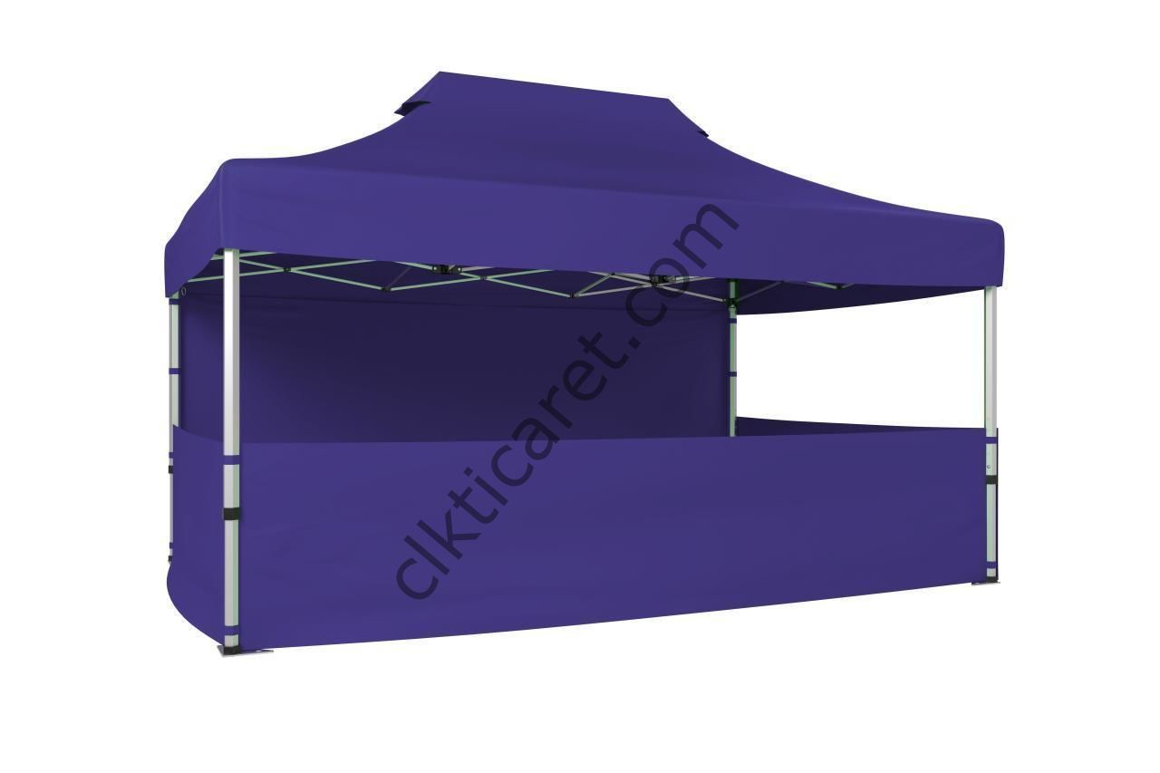 CLK 3x4,5 Katlanabilir Tente Gazebo Portatif Çadır 30 mm 1 Tam Duvar 3 Yarım Duvar Lacivert