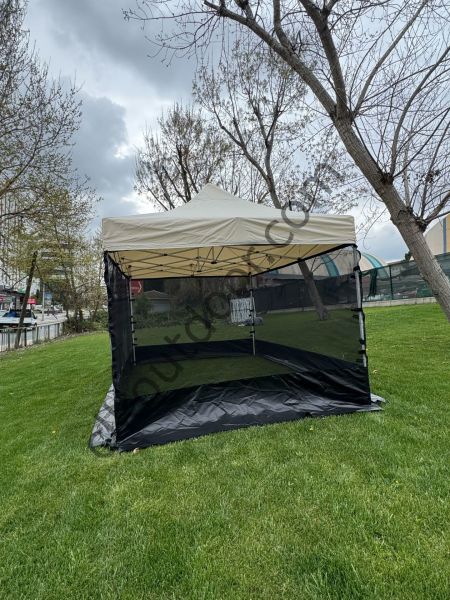 CLK 3x4,5 Metre Gazebo 30 mm Porfil Bungalow Dekoratif Garden Model Sineklikli Perde Katlanır Portatif Bahçe Çadır Tente Çardak Kırmızı