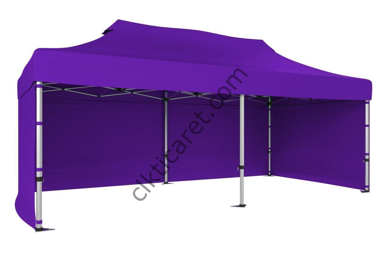 CLK 4x8 52mm Kalın Alüminyum Katlanabilir Tente Gazebo Çadır 3 Kenar Kapalı Mor