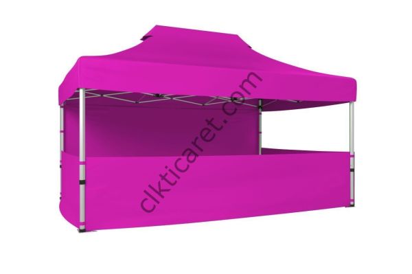 CLK 3x4,5 Katlanabilir Tente Gazebo Portatif Çadır 30 mm 1 Tam Duvar 3 Yarım Duvar Pembe