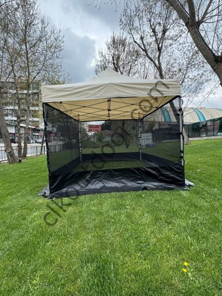 CLK 3x4,5 Metre Gazebo 30 mm Porfil Bungalow Dekoratif Garden Model Sineklikli Perde Katlanır Portatif Bahçe Çadır Tente Çardak Siyah