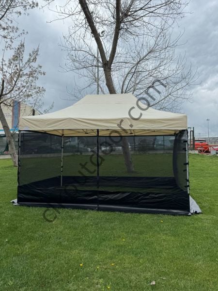 CLK 3x4,5 Metre Gazebo 30 mm Porfil Bungalow Dekoratif Garden Model Sineklikli Perde Katlanır Portatif Bahçe Çadır Tente Çardak Siyah