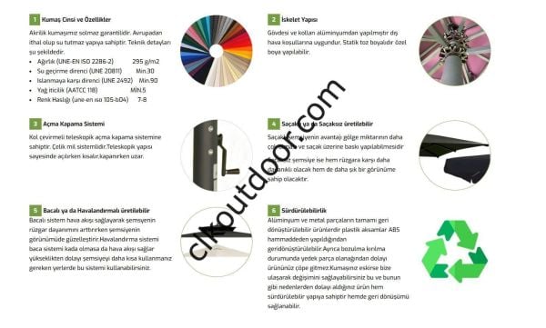 CLK 3,5 Metre Yuvarlak Mega Q60 Şemsiye Bahçe Cafe Havuz Otel Restorant Şemsiyeleri