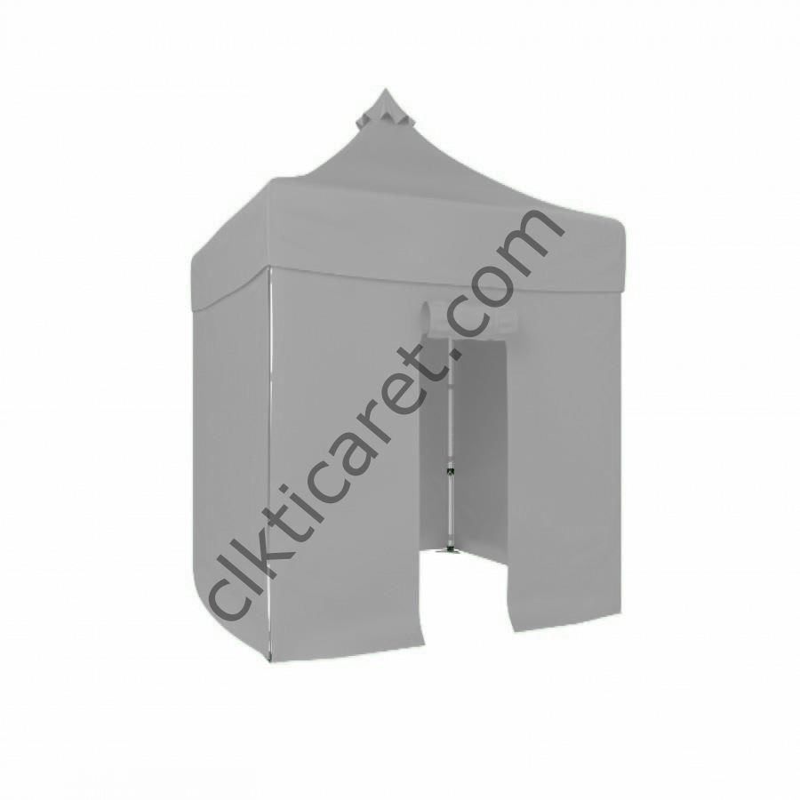 CLK 2,5x 2,5 52mm Kalın Alüminyum Katlanabilir Tente Gazebo Çadır 3 Yan Kapalı 1 Kapılı Açık Gri