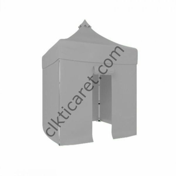 CLK 2,5x 2,5 52mm Kalın Alüminyum Katlanabilir Tente Gazebo Çadır 3 Yan Kapalı 1 Kapılı Açık Gri