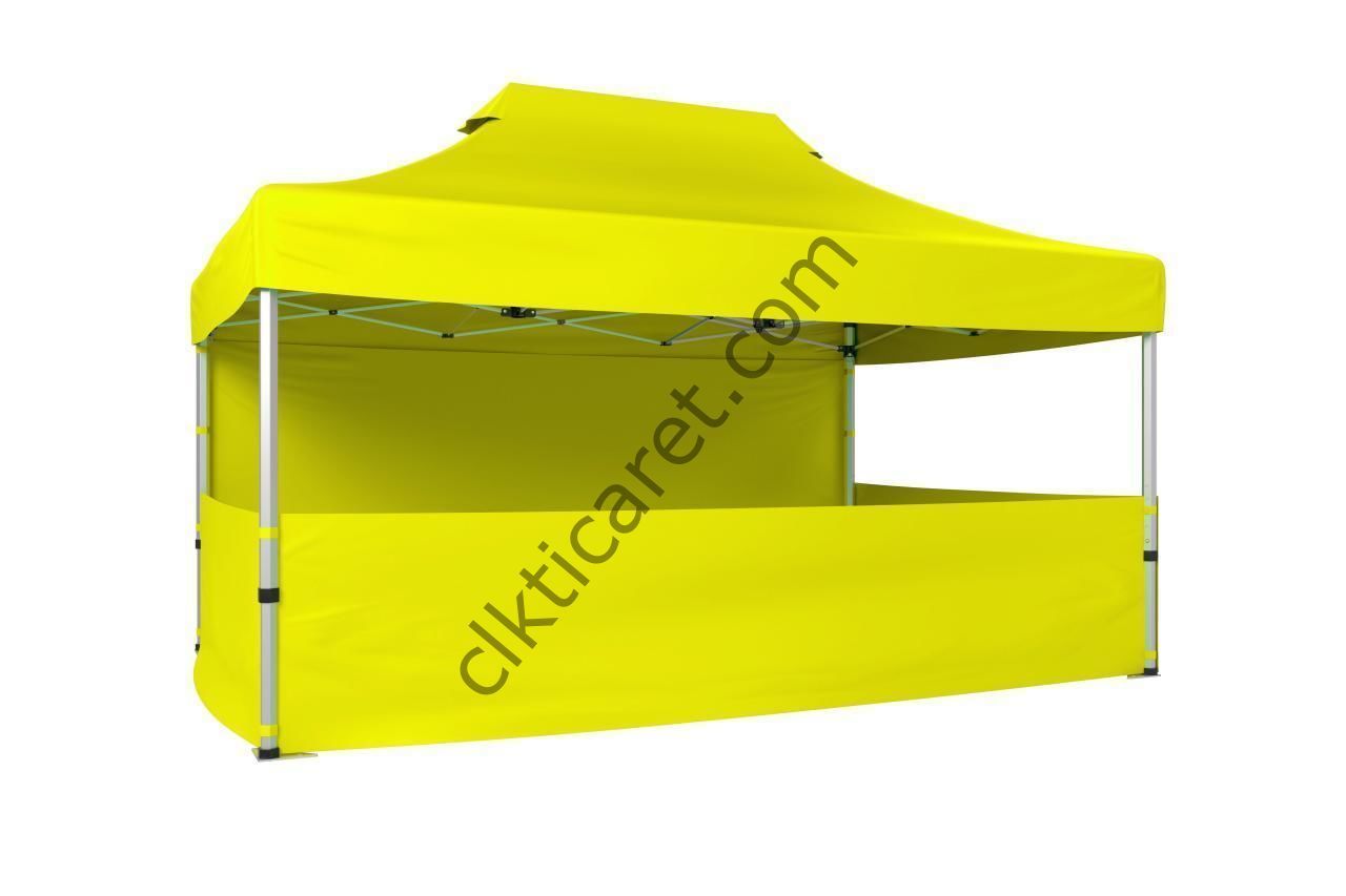 CLK 3x4,5 Katlanabilir Tente Gazebo Portatif Çadır 30 mm 1 Tam Duvar 3 Yarım Duvar Sarı