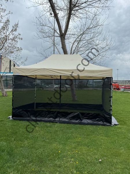 CLK 3x4,5 Metre Gazebo 30 mm Porfil Bungalow Dekoratif Garden Model Sineklikli Perde Katlanır Portatif Bahçe Çadır Tente Çardak Lacivert