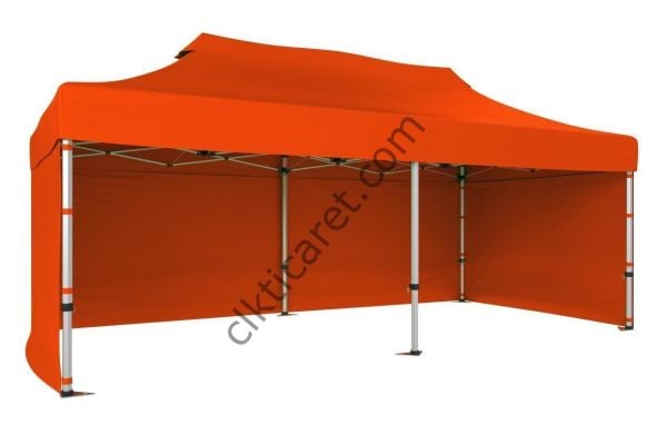 CLK 4x8 52mm Kalın Alüminyum Katlanabilir Tente Gazebo Çadır 3 Kenar Kapalı Turuncu