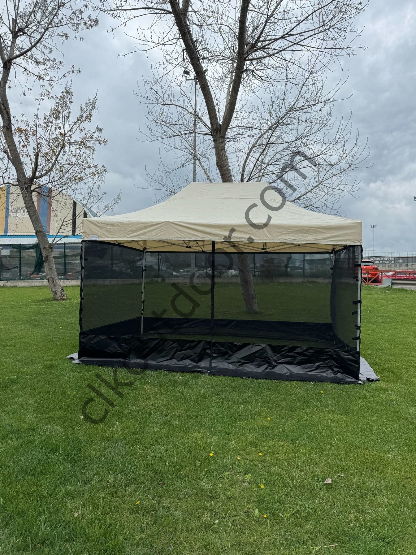 CLK 3x4,5 Metre Gazebo 30 mm Porfil Bungalow Dekoratif Garden Model Sineklikli Perde Katlanır Portatif Bahçe Çadır Tente Çardak Saks Mavi