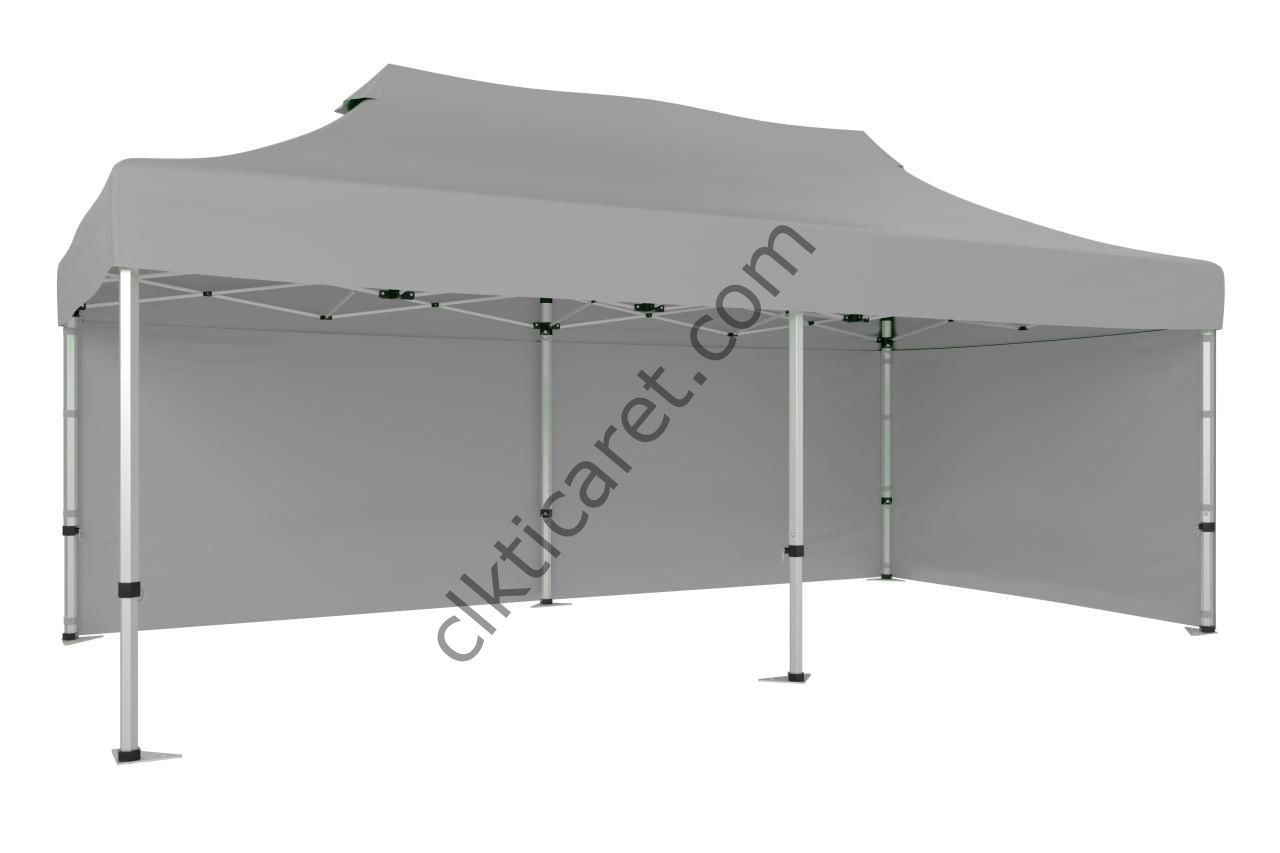 CLK 4x8 52mm Kalın Alüminyum Katlanabilir Tente Gazebo Çadır 2 Kenar Kapalı Açık Gri