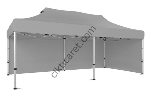 CLK 4x8 52mm Kalın Alüminyum Katlanabilir Tente Gazebo Çadır 2 Kenar Kapalı Açık Gri