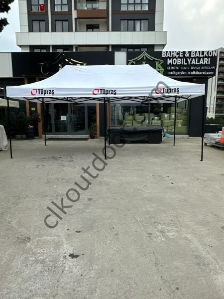 CLK 3x6 mt Saçak Etek Alın Logo Baskılı Gazebo Katlanabilir Tente Stand Tanıtım Fuar Çadırı
