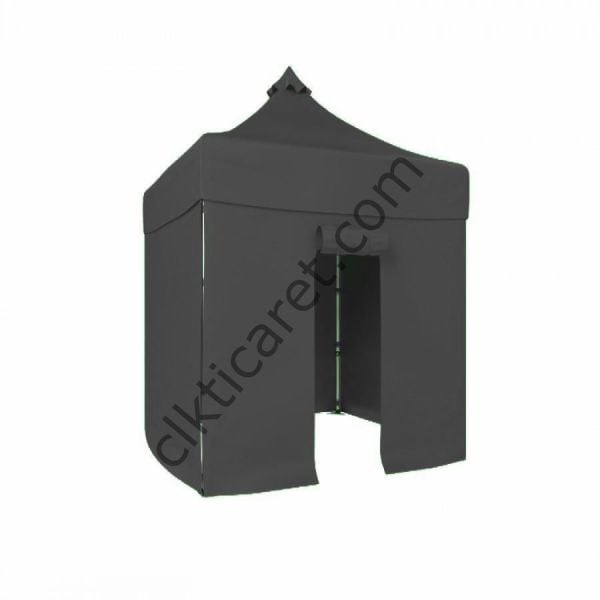CLK 2,5x 2,5 52mm Kalın Alüminyum Katlanabilir Tente Gazebo Çadır 3 Yan Kapalı 1 Kapılı Gri