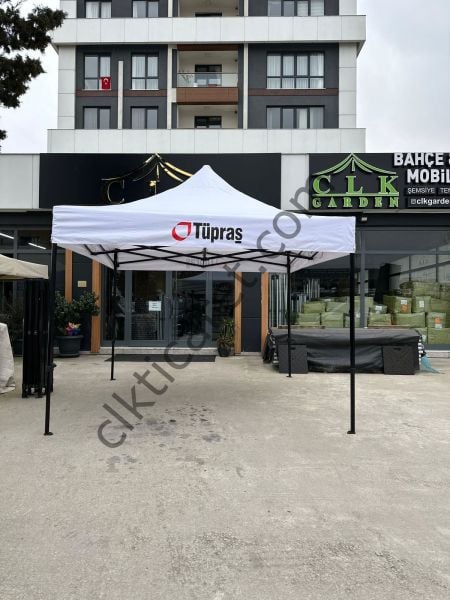 CLK 3x3 mt Saçak Etek Alın Logo Baskılı Gazebo Katlanabilir Tente Stand Tanıtım Fuar Çadırı
