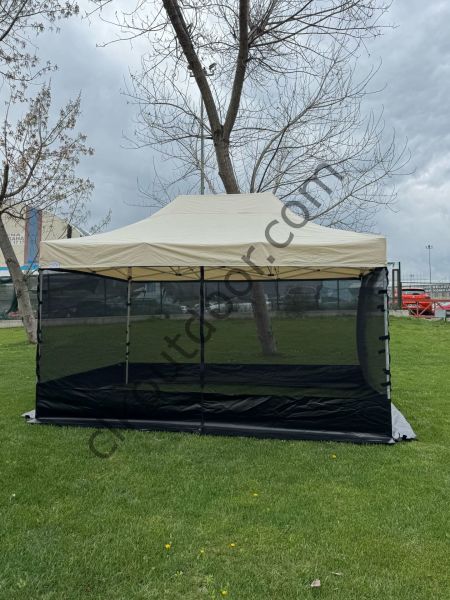 CLK 3x4,5 Metre Gazebo 30 mm Porfil Bungalow Dekoratif Garden Model Sineklikli Perde Katlanır Portatif Bahçe Çadır Tente Çardak Krem