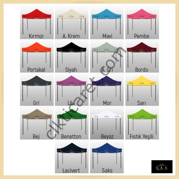 CLK 2x2 mt Saçak Etek Alın Logo Baskılı Gazebo Katlanabilir Tente Stand Tanıtım Fuar Çadırı