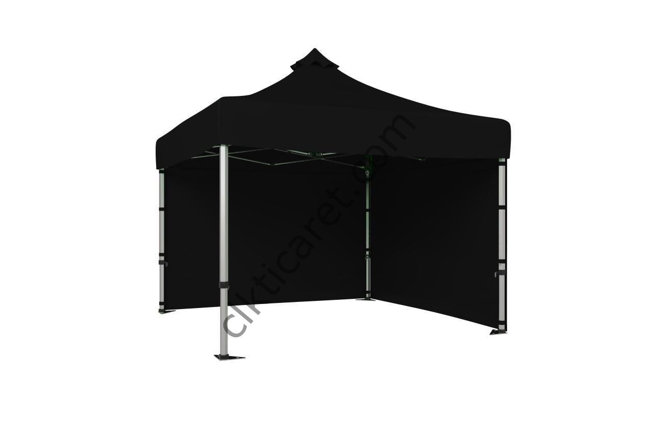CLK 3x3 52mm Kalın Alüminyum Katlanabilir Tente Gazebo Çadır 2 Kenar Kapalı Siyah