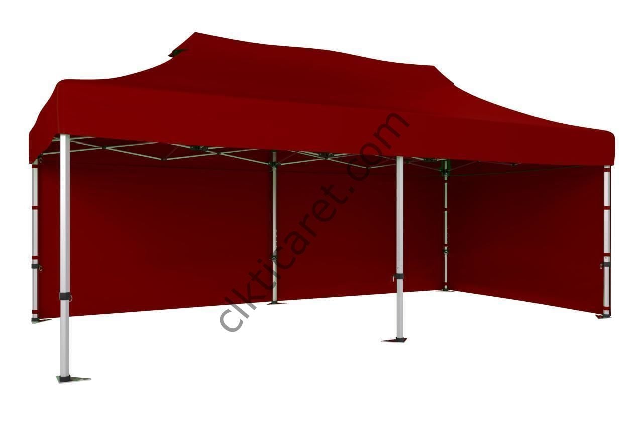 CLK 4x8 52mm Kalın Alüminyum Katlanabilir Tente Gazebo Çadır 2 Kenar Kapalı Bordo