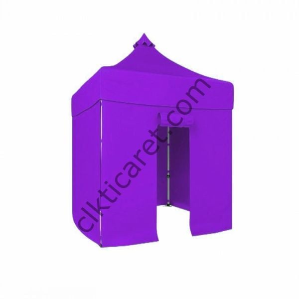 CLK 2,5x 2,5 52mm Kalın Alüminyum Katlanabilir Tente Gazebo Çadır 3 Yan Kapalı 1 Kapılı Lila