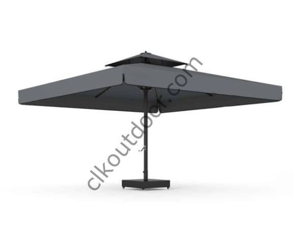 CLK 5x5 Metre Saçaklı LUX Model Krank Sistem Teleskopik Şemsiye Q90 Profil Lacivert - Metal Hareketli Ayak 4 Mermerli (100x100cm 230 kg)