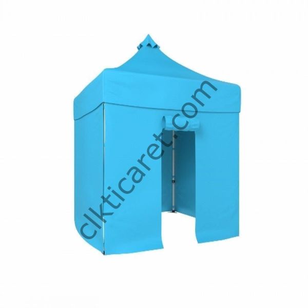 CLK 2,5x 2,5 52mm Kalın Alüminyum Katlanabilir Tente Gazebo Çadır 3 Yan Kapalı 1 Kapılı Açık Mavi (Turkuaz)