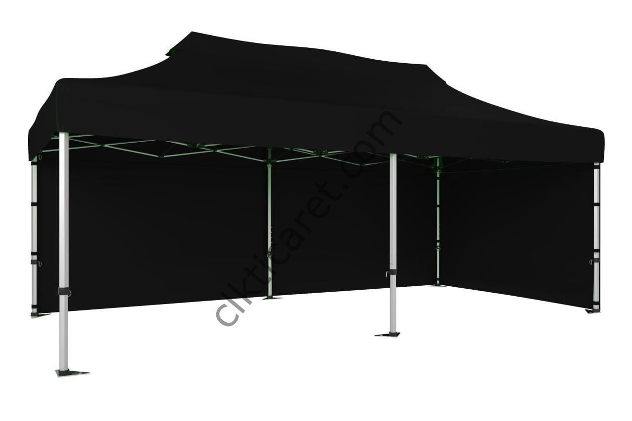 CLK 4x8 52mm Kalın Alüminyum Katlanabilir Tente Gazebo Çadır 2 Kenar Kapalı Siyah