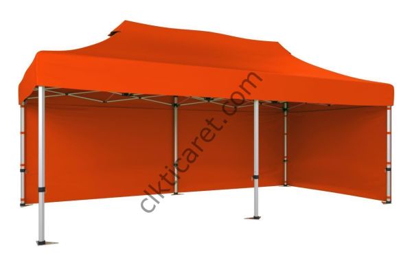 CLK 3x6 Katlanabilir Tente Gazebo Portatif Çadır 30 mm 2 Yan Kapalı Turuncu
