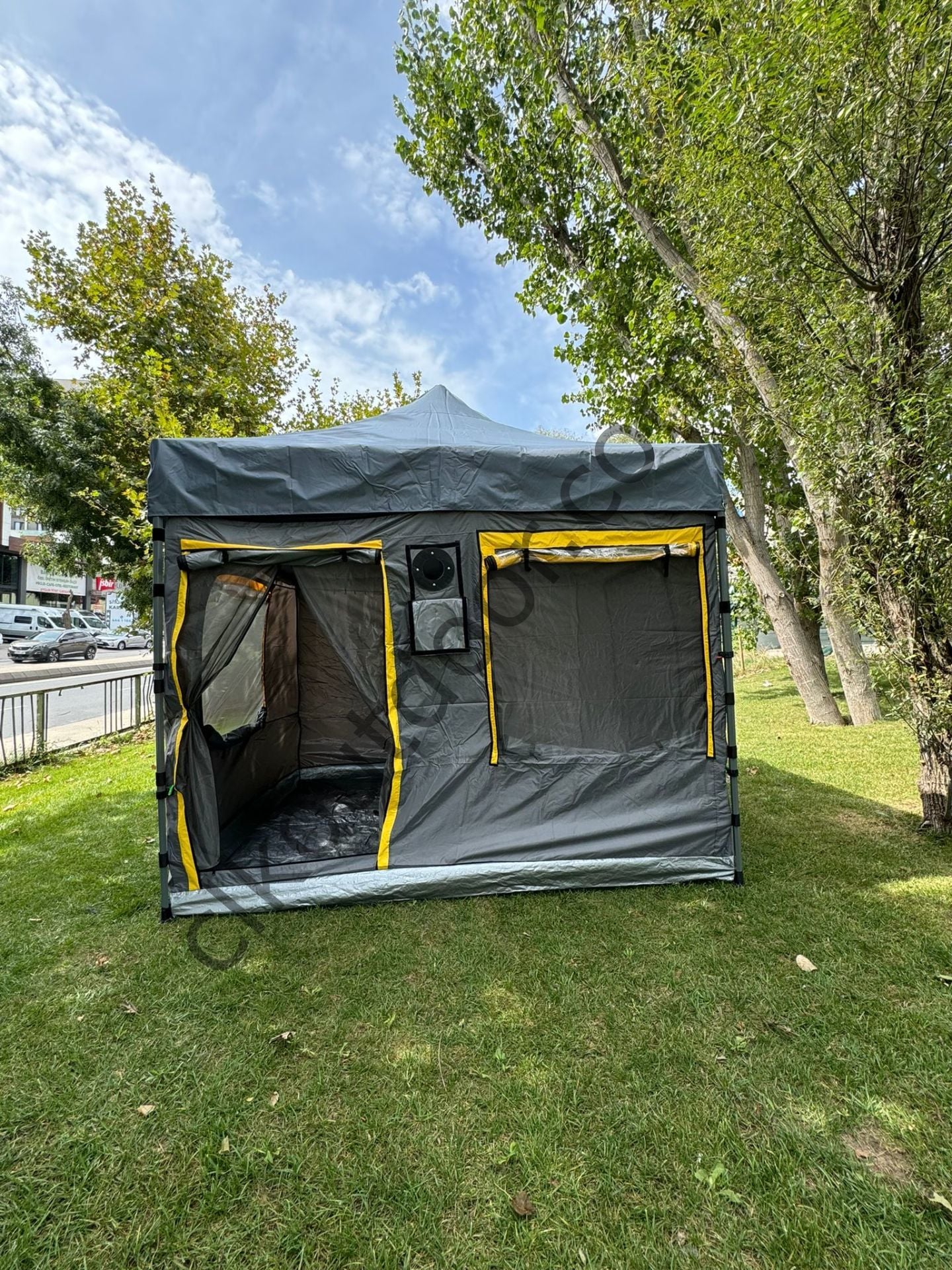 CLK 3x3 mt 40 mm Kısa Bagaj Boy 115 cm Gazebo Portatif Kamp Çadırı Antrasit Gri Kırmızı