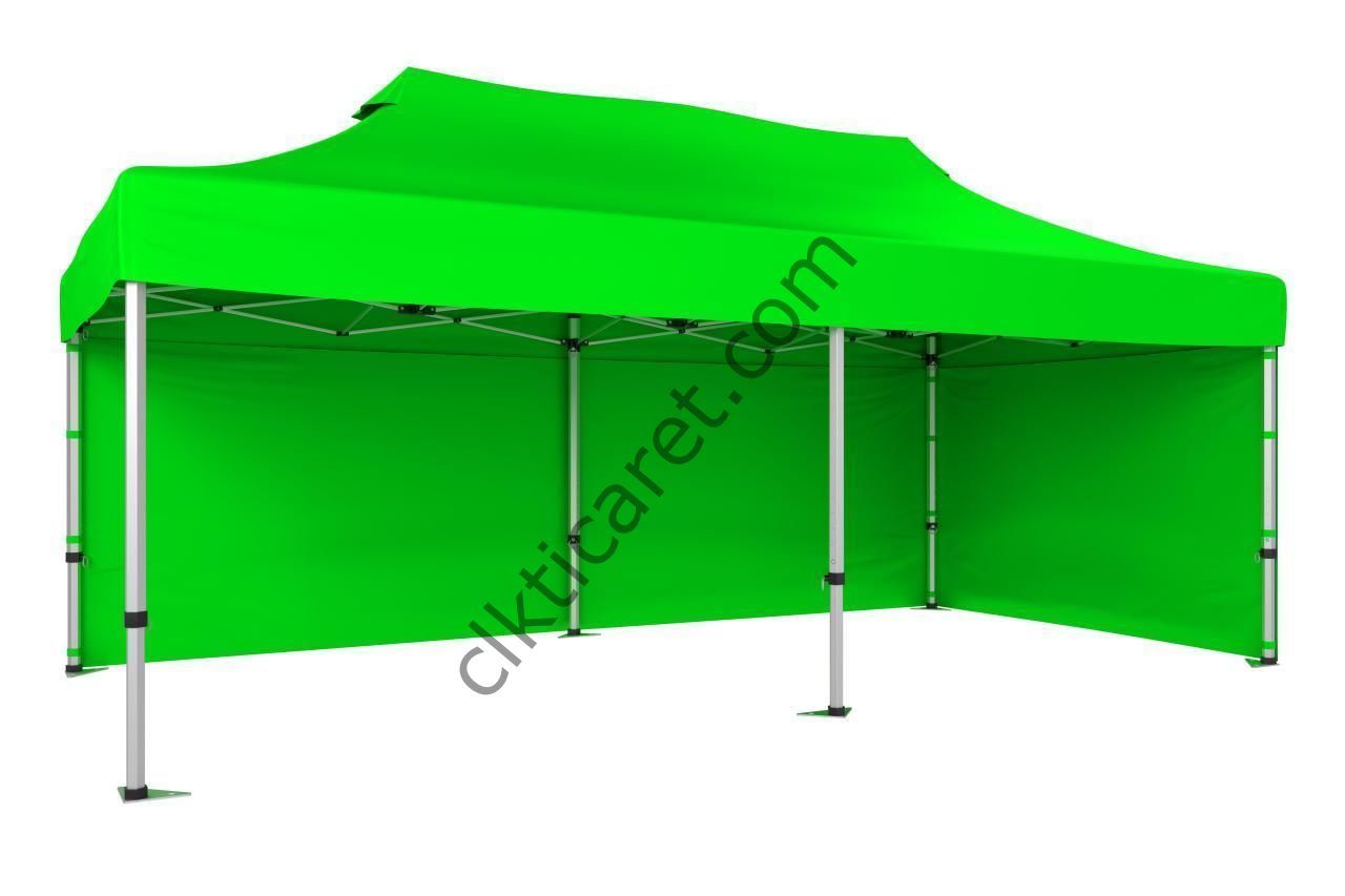 CLK 3x6 Katlanabilir Tente Gazebo Portatif Çadır 30 mm 2 Yan Kapalı Açık Yeşil
