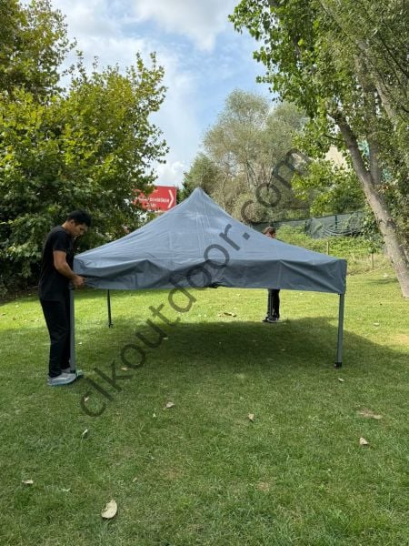 CLK 3x3 mt 40 mm Kısa Bagaj Boy 115 cm Gazebo Portatif Kamp Çadırı Antrasit Gri Saks Mavi