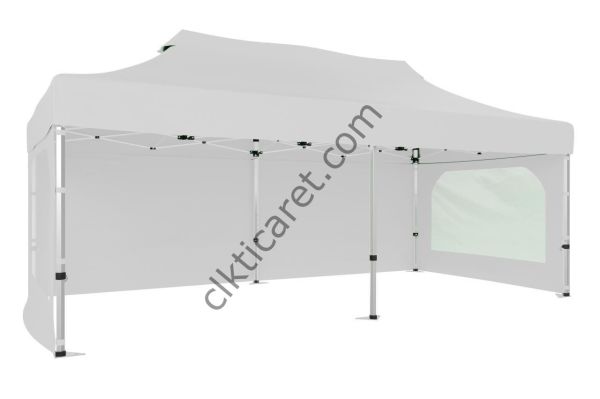 CLK 3x6 Katlanabilir Tente Gazebo Portatif Çadır 30 mm 3 Yan Duvarlı 2 Pencereli Beyaz