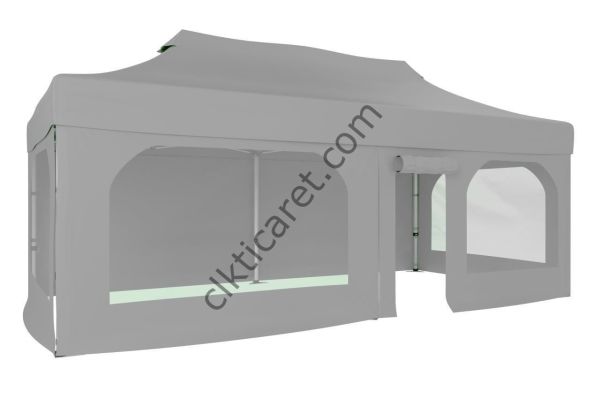 CLK 5x10 52mm Kalın Alüminyum Katlanabilir Tente Gazebo Çadır 2 Yan Pencereli 1 Yan Aksesuarsız 1 Yan Kapı ve Pencereli Açık Gri