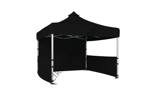 CLK 3x3 Metre Kısa Bagaj Boy 115 cm Katlanabilir Gazebo Çadır 1 Tam 2 Yarım Perdeli Siyah