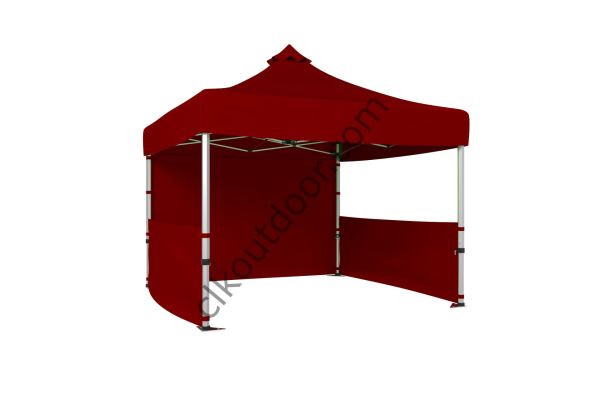 CLK 3x3 Metre Kısa Bagaj Boy 115 cm Katlanabilir Gazebo Çadır 1 Tam 2 Yarım Perdeli Bordo