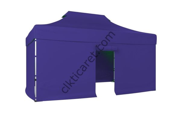 CLK 3x4,5 Katlanabilir Tente Gazebo Portatif Çadır 30 mm 3 Yan Kapalı 1 Kapılı Lacivert