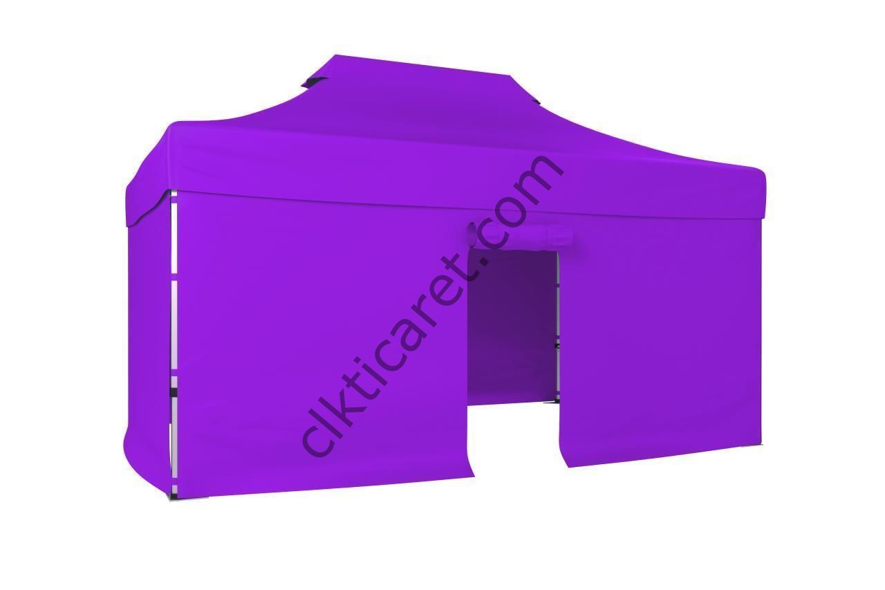 CLK 3x4,5 Katlanabilir Tente Gazebo Portatif Çadır 30 mm 3 Yan Kapalı 1 Kapılı Lila