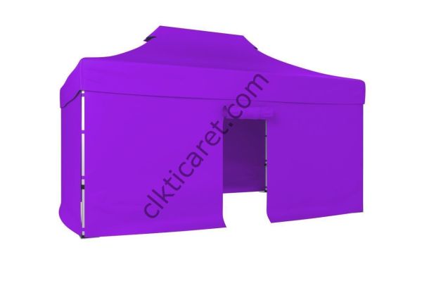 CLK 3x4,5 Katlanabilir Tente Gazebo Portatif Çadır 30 mm 3 Yan Kapalı 1 Kapılı Lila
