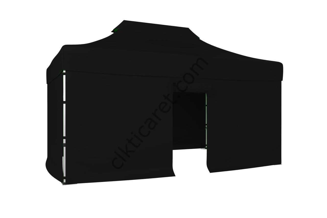 CLK 3x4,5 Katlanabilir Tente Gazebo Portatif Çadır 30 mm 3 Yan Kapalı 1 Kapılı Siyah