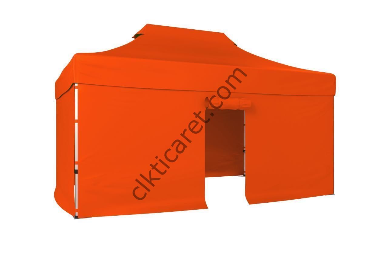 CLK 3x4,5 Katlanabilir Tente Gazebo Portatif Çadır 30 mm 3 Yan Kapalı 1 Kapılı Turuncu