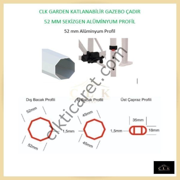 CLK 4x6 52mm Kalın Alüminyum Katlanabilir Tente Gazebo Çadır 3 Kenar Kapalı 1 Kapılı Açık Mavi (Turkuaz)