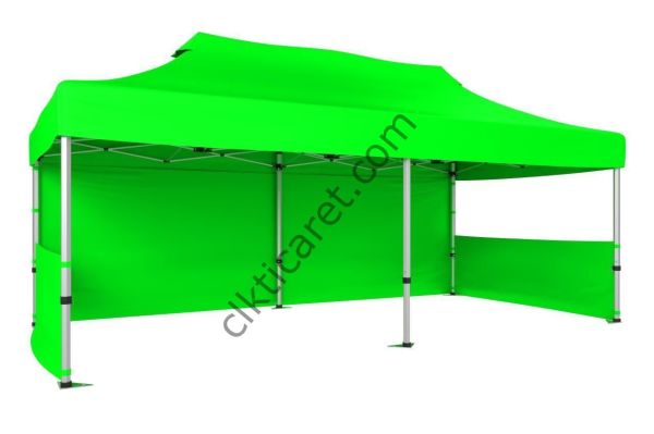 CLK 3x6 Katlanabilir Tente Gazebo Portatif Çadır 30 mm 1 Tam Duvar 2 Yarım Duvar Açık Yeşil