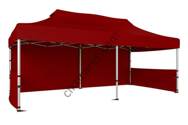 CLK 3x6 Katlanabilir Tente Gazebo Portatif Çadır 30 mm 1 Tam Duvar 2 Yarım Duvar Bordo