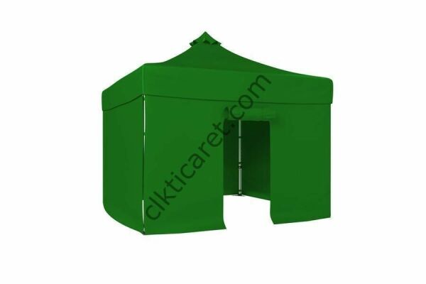 CLK 2,5x2,5 40 mm Katlanabilir Tente Gazebo Çadır Gazebo Çadır 3 Yan Kapalı 1 Kapılı Benetton Yeşil