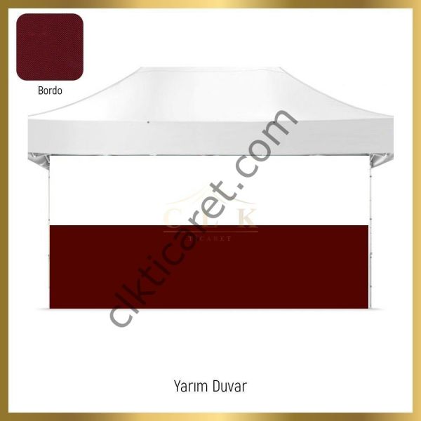 CLK 3x6 Katlanabilir Tente Gazebo Portatif Çadır 30 mm 1 Tam Duvar 2 Yarım Duvar Krem
