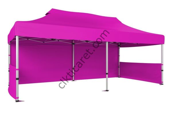 CLK 3x6 Katlanabilir Tente Gazebo Portatif Çadır 30 mm 1 Tam Duvar 2 Yarım Duvar Pembe