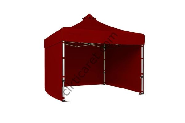 CLK 4x4 Katlanabilir Tente Gazebo Çadır 40mm Çelik Profil 3 Yan Kapalı Bordo