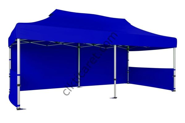 CLK 3x6 Katlanabilir Tente Gazebo Portatif Çadır 30 mm 1 Tam Duvar 2 Yarım Duvar Saks Mavi